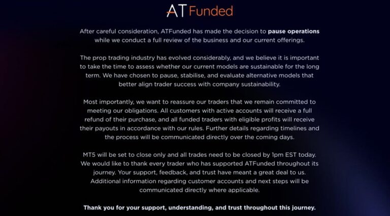 A screenshot of the notice on ATFunded