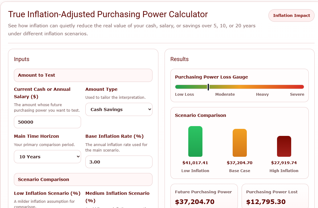 True Inflation-Adjusted Purchasing Power Calculator