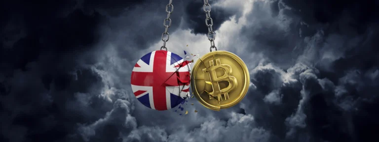 UK flag, bitcoin btc