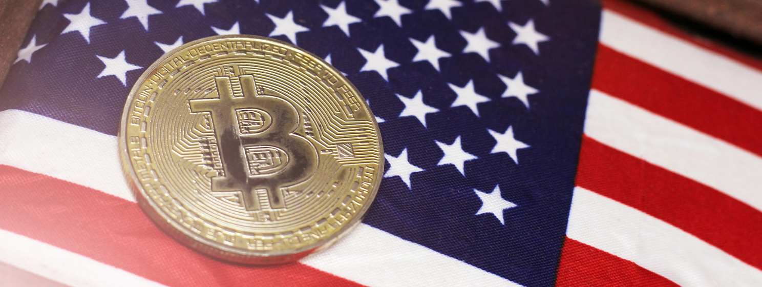 US flag, bitcoin, btc banner